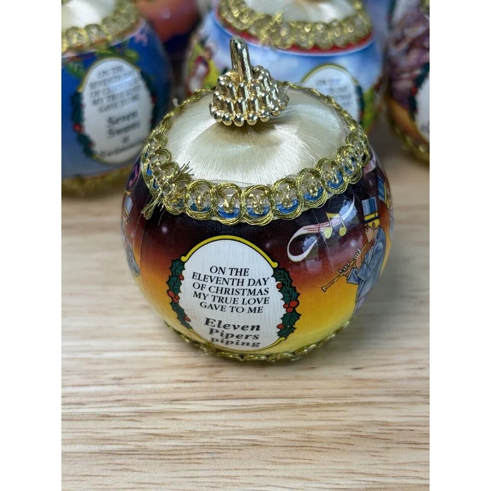 Twelve Days Of Christmas Ball Ornaments Set Of 12 Satin Vintage Rauch Industries